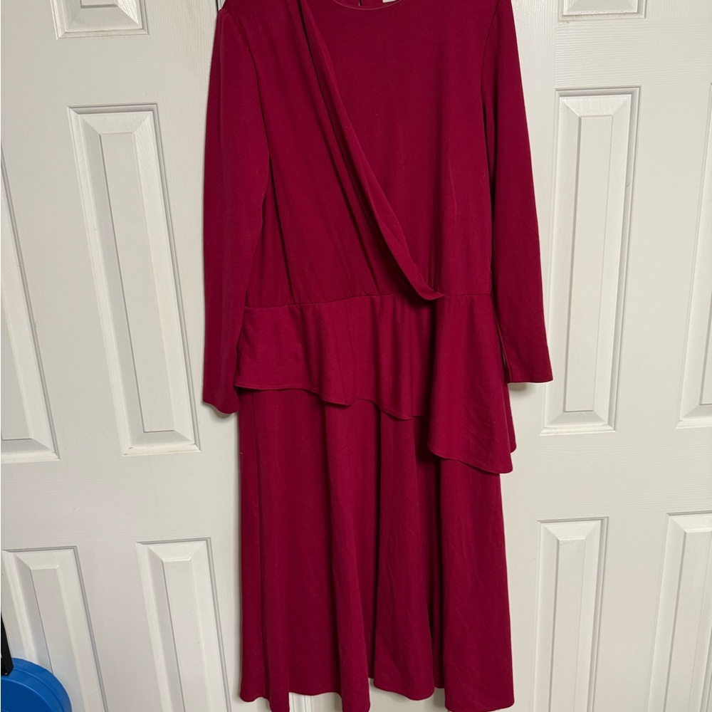 Red Long Sleeve Cowl Neck Dress for Work